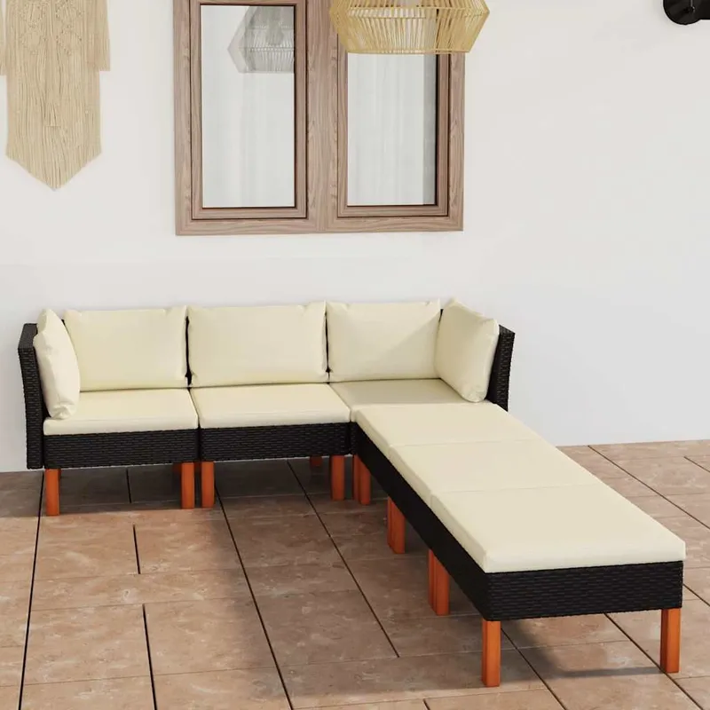 6-tlg. Garten-Lounge-Set mit Kissen Poly Rattan nero