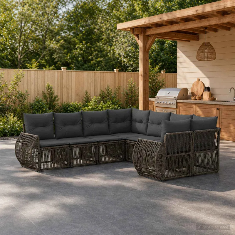 Gartensofa-set 8 stk. 8-Sitzanzahl grey Poly-Rattan