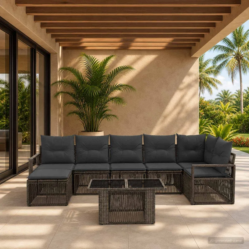 Gartensofa-set 8 stk. Grau und Dunkelgrau Poly-Rattan