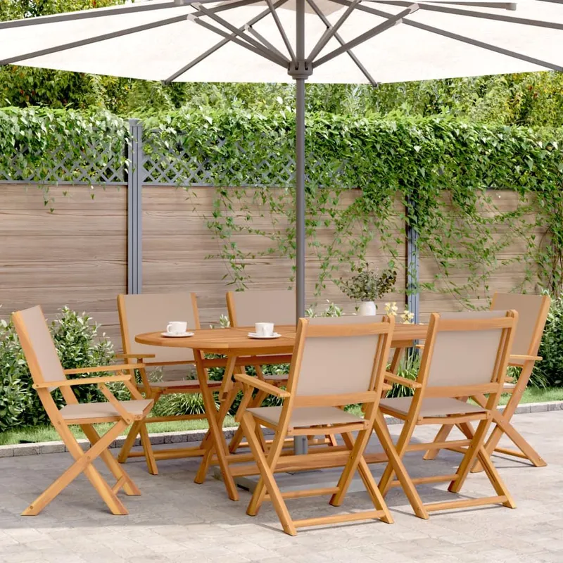 Chaises pliantes 6 pièces, tissu taupe et bois massif