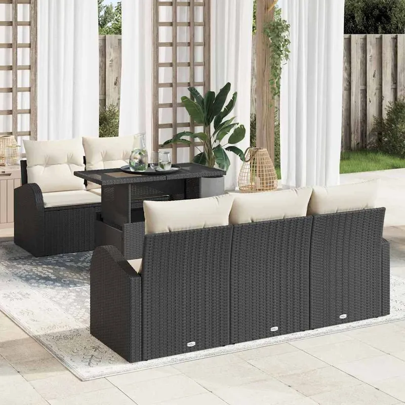 Ensemble de canapé de jardin 6 pièces Noir Poly Rattan