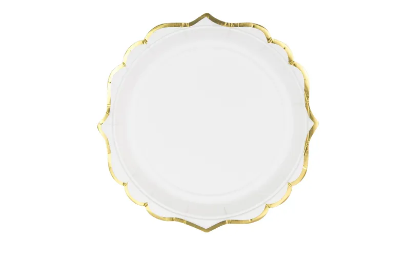 Partydeco Einwegteller con Goldrand 18.5 cm, 6 pezzi, bianco