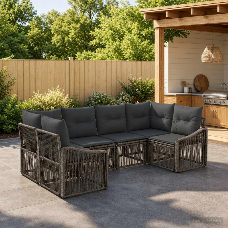 Ensemble de canapé de jardin 6 pc 6-Nombre de places Gris