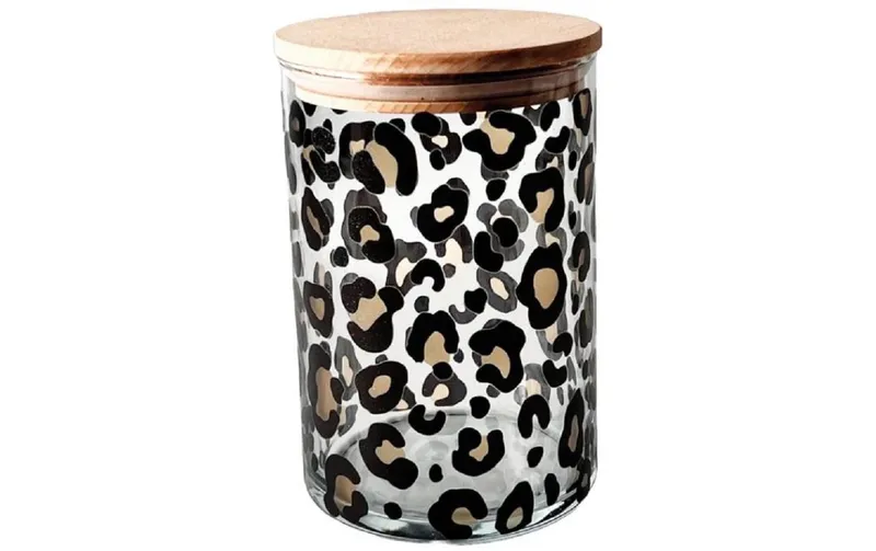Wunderle Vorratsverre Leoprint 880 ml, avec Holzdeckel