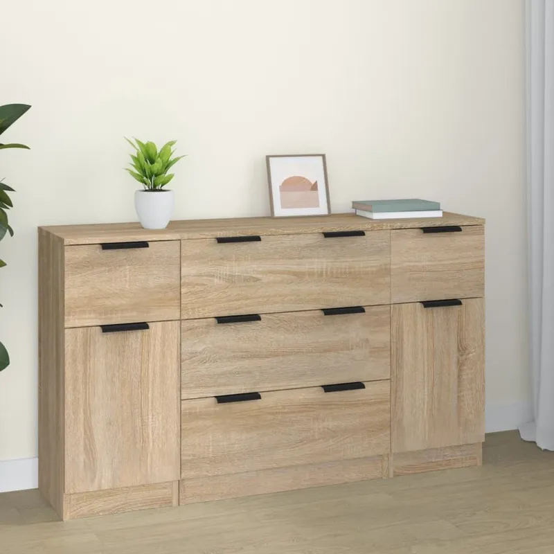 3-tlg. Sideboard-Set Sonoma-Eiche derivato del legno