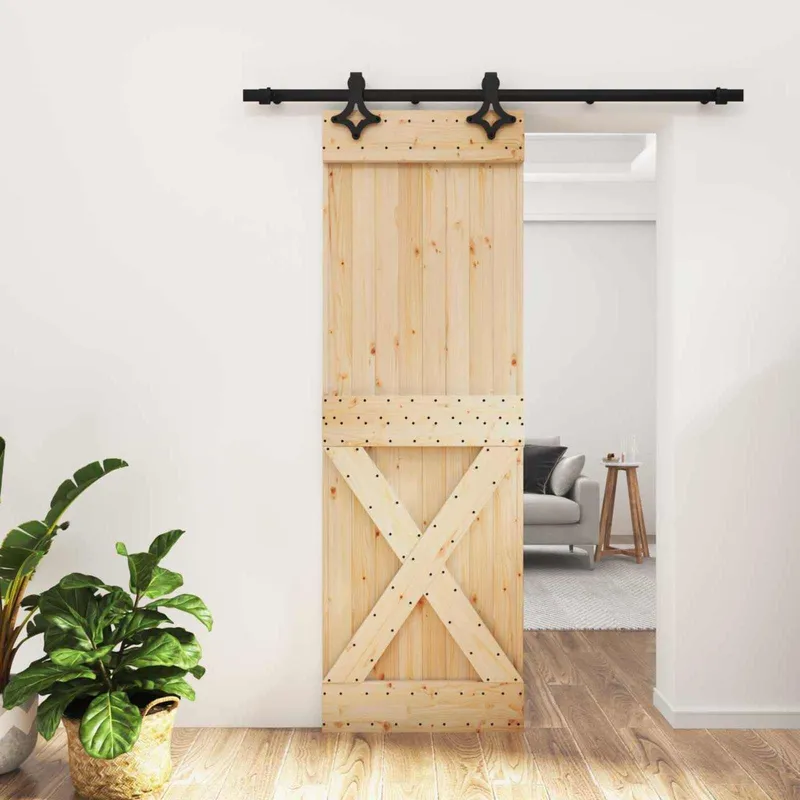 Schiebetür Natürlich und Schwarz 70 x 210 cm Massivkiefer
