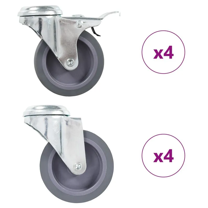 8 pcs Roulettes pivotantes à trou de boulon 75 mm