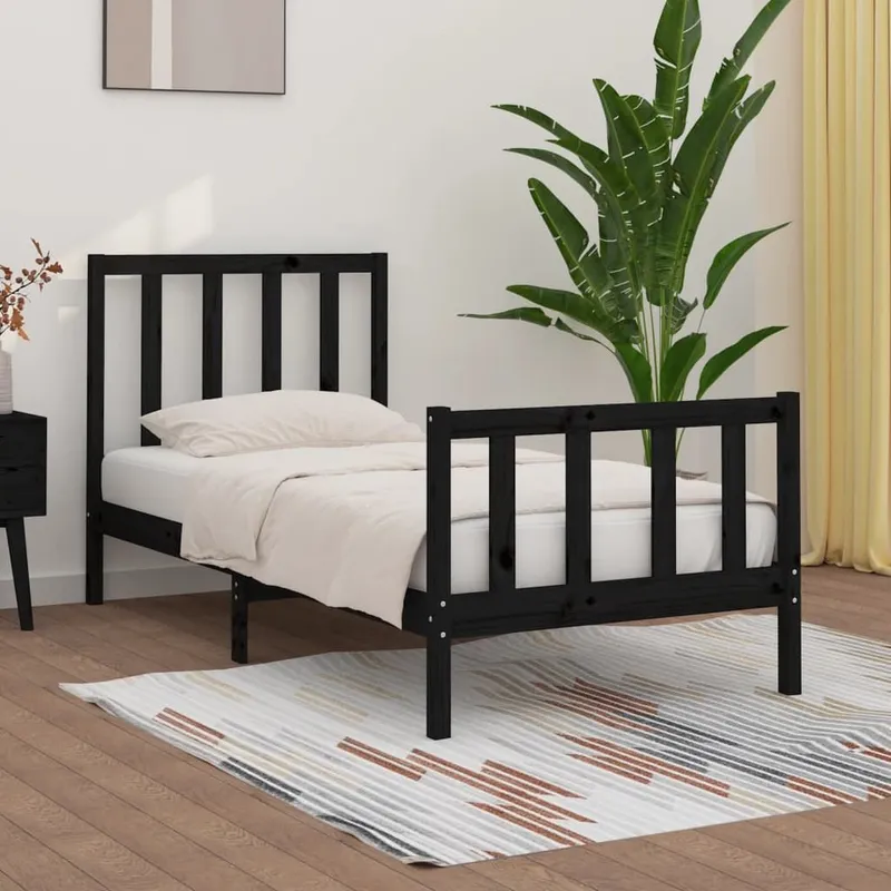 Cadre de lit sans matelas noir 75x190 cm bois massif