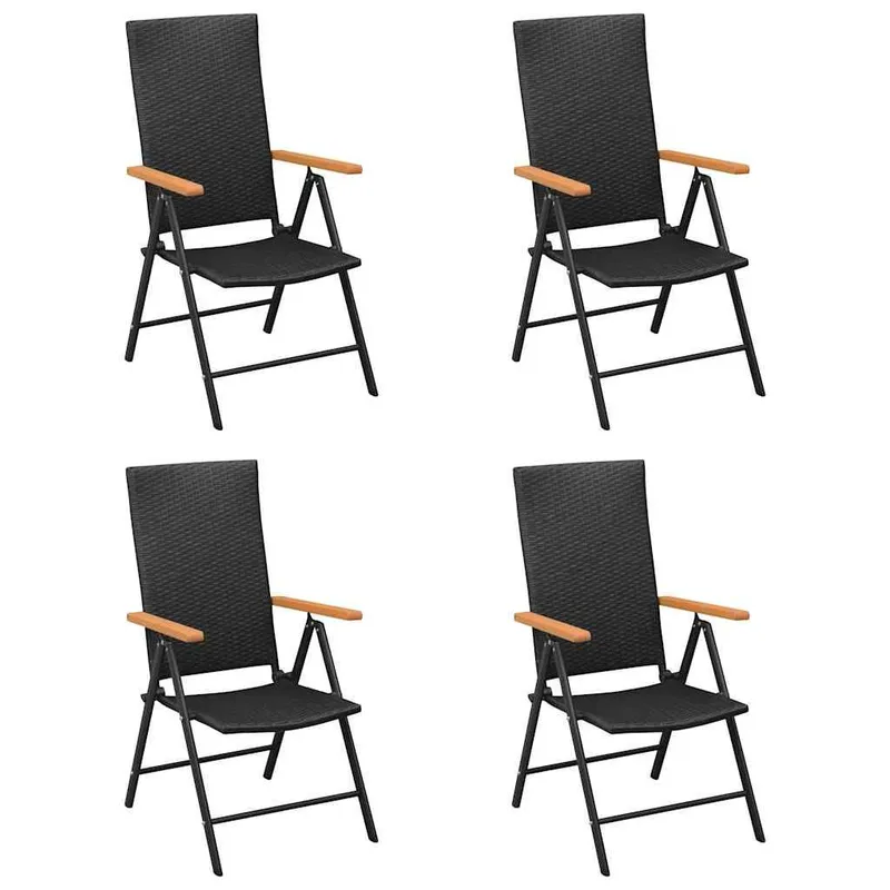 Klappstühle, 4 pieces, Polyrattan, black
