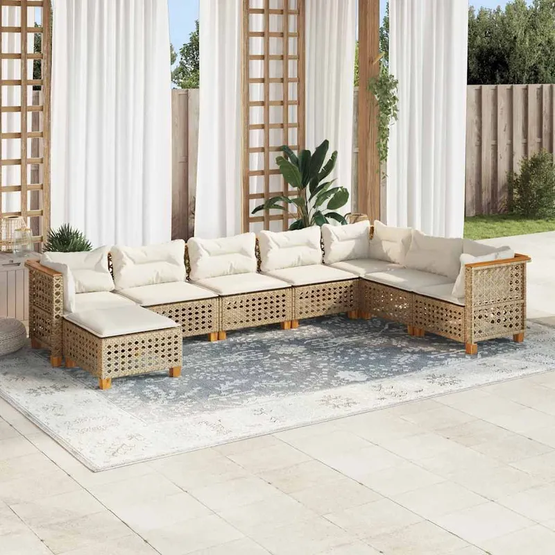 8-tlg. Garten-Sofagarnitur mit Kissen Beige Poly Rattan
