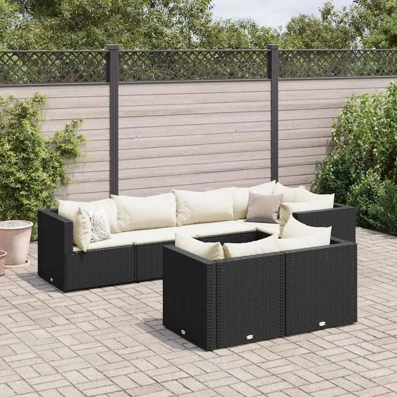 Salon de jardin 7 pcs avec coussins Noir Résine tressée