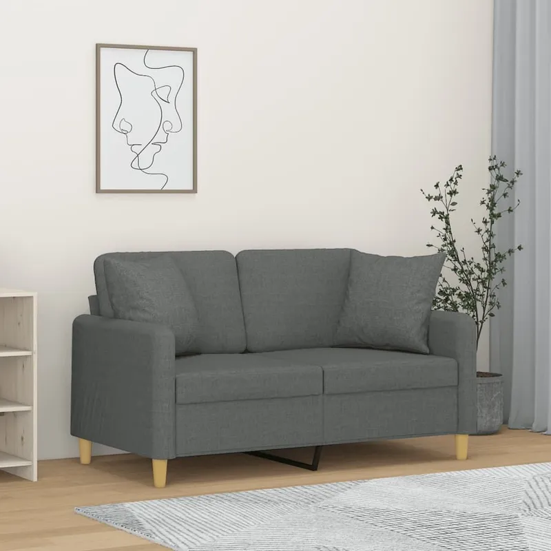2-Sitzer-Sofa mit Zierkissen Dunkelgrau 120 cm Stoff