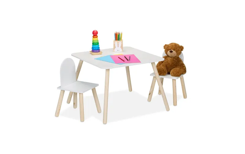 relaxdays Kindersitzgruppe 3-teilig Weiss; Hellbraun