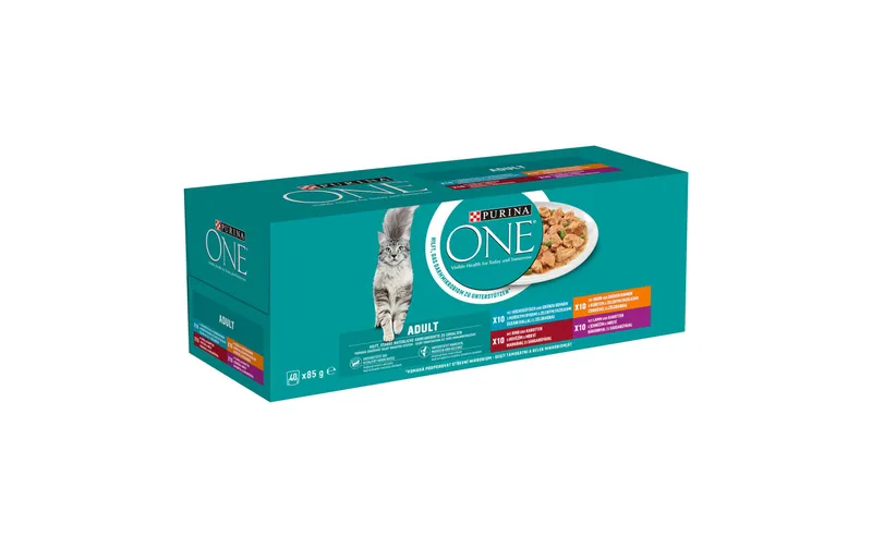 Purina ONE Nassfutter Adult Huhn, Hochseefisch, Rind & Lamm, 40 x 85 g
