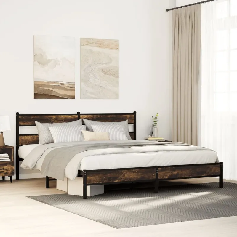 letto in metalloo senza materasso rovere affumicato 193x203 cm