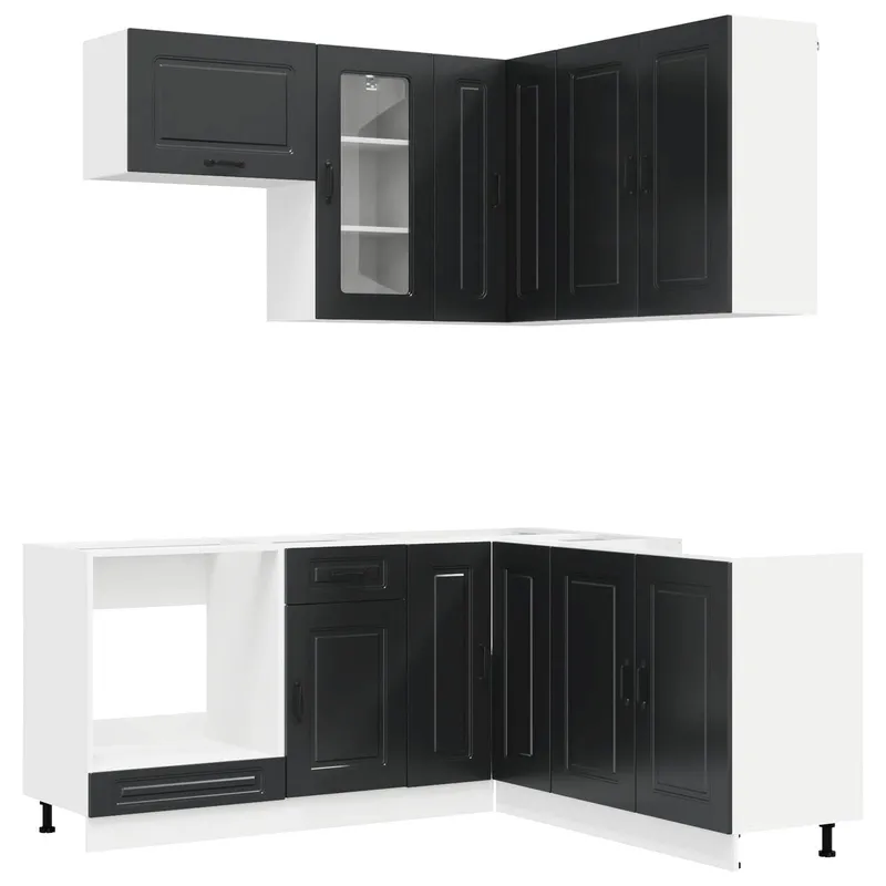 Unité de cuisine KALMAR 8 pc Noir Bois d'ingénierie