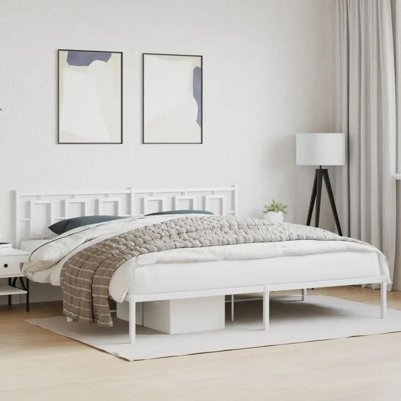 Bettgestell mit Kopfteil Metall bianco 193x203 cm