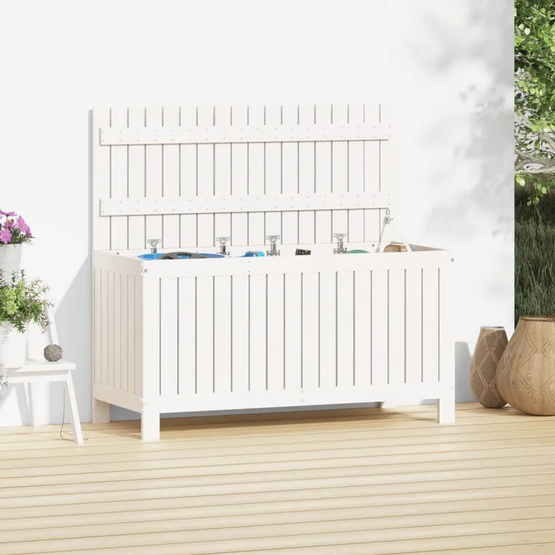 Gartentruhe white 115x49x60 cm solid pine wood