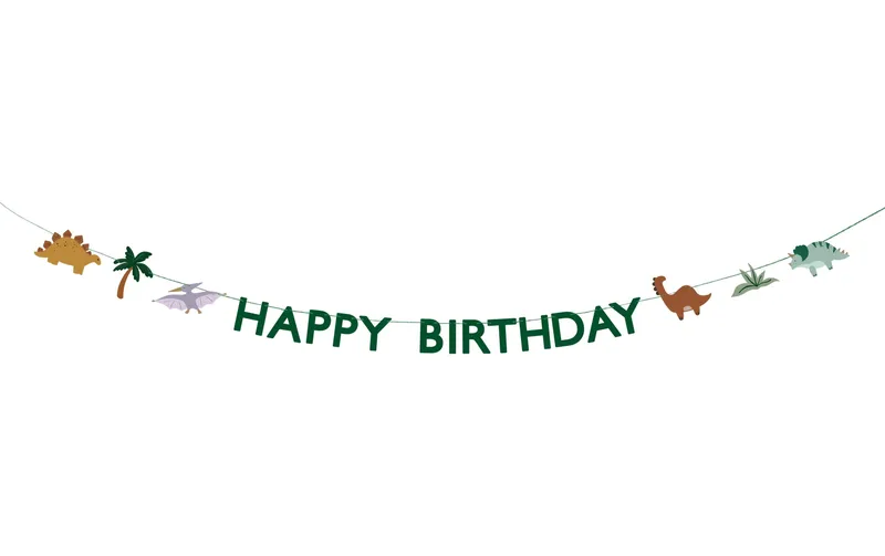 Partydeco Girlande Happy Birthday Dino 3 m, multicolore