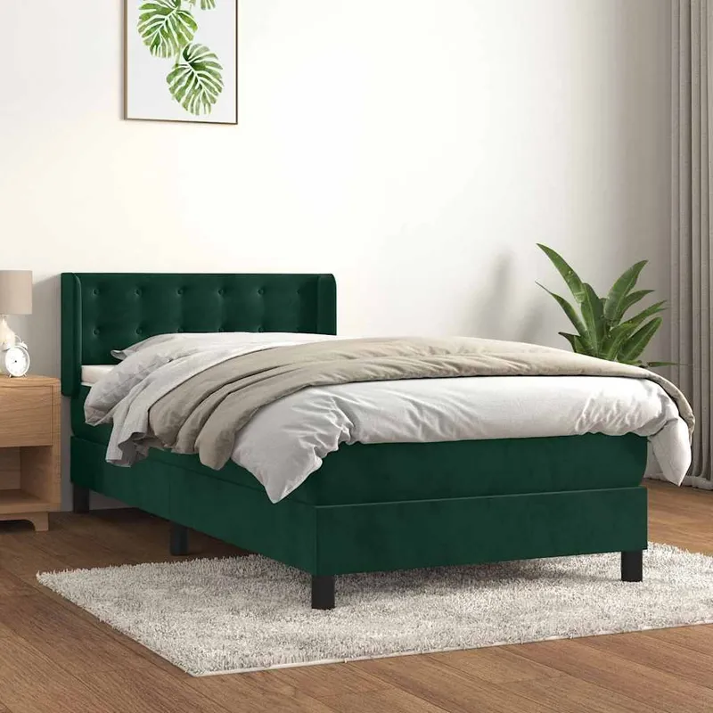 letto boxspring mit Matratze Dunkelgrün 90x190 cm Samt