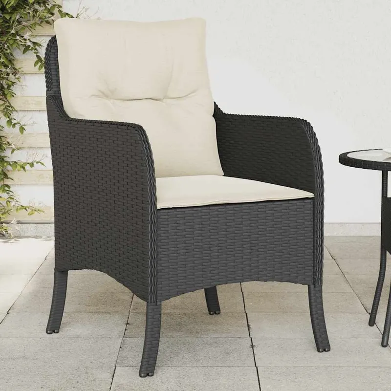 Gartenstühle mit Kissen 2 Stk. Schwarz Poly Rattan