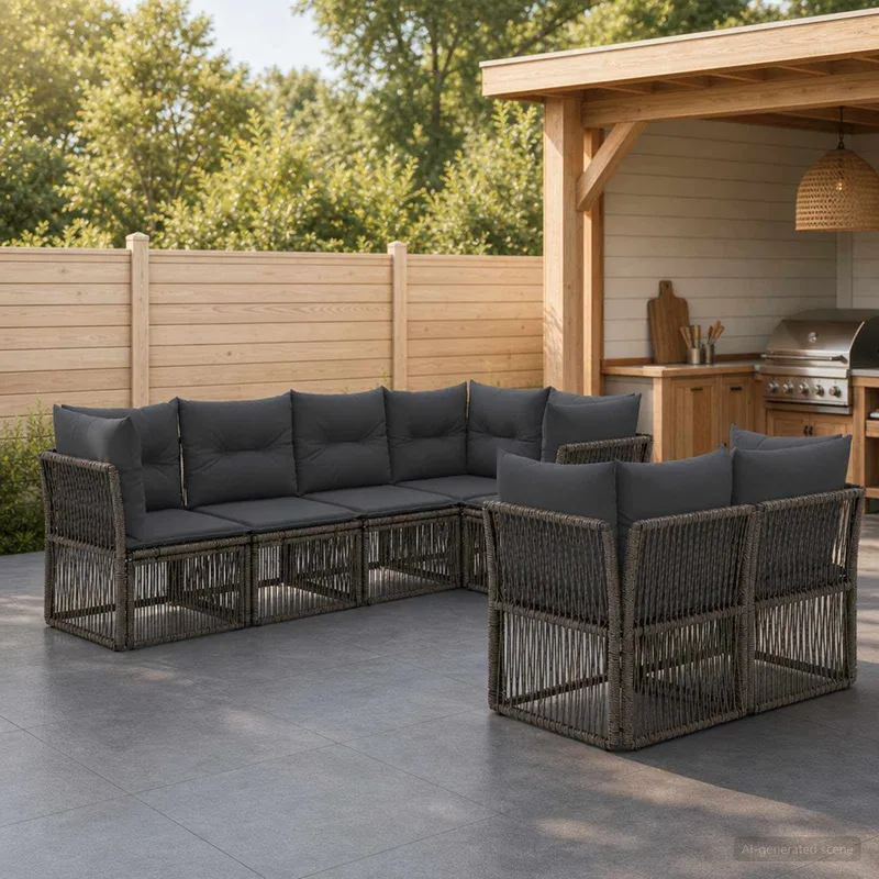 Gartensofa-set 7 stk. 7-Sitzanzahl grey Poly-Rattan