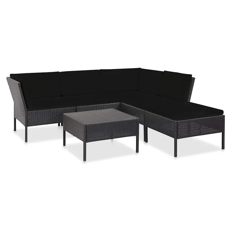 Salon de jardin 6 pcs avec coussins résine tressée noir