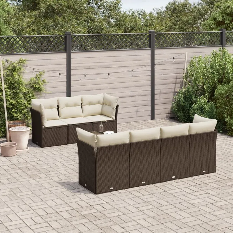 8-tlg. set divano da giardino con cuscini marrone Poly Rattan