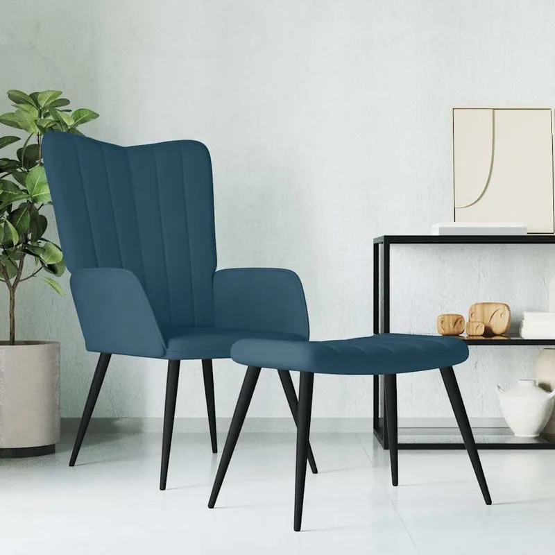 Relaxsessel mit Hocker Blau Samt