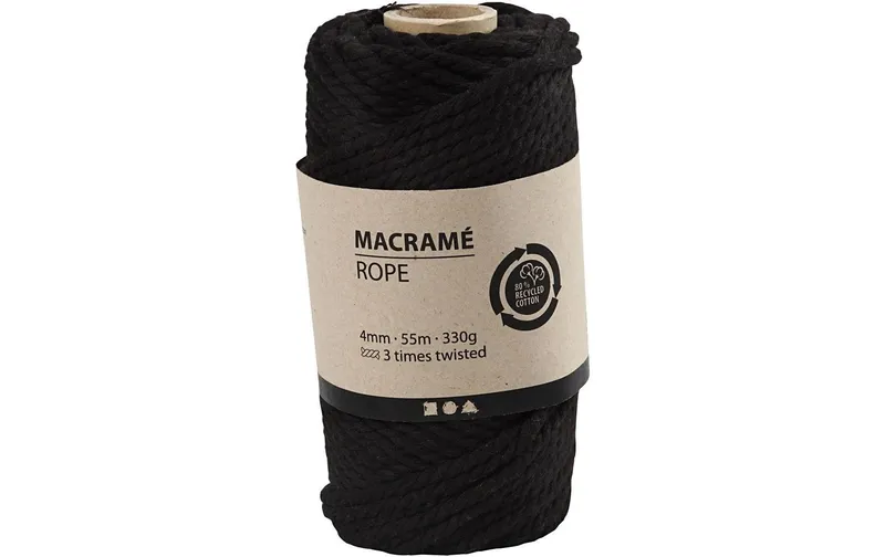 Creativ Company Corda Macramè in Cotone 330 g, Nero