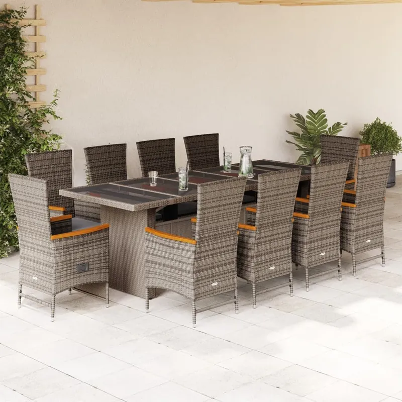 11-tlg. Garten-Essgruppe mit Kissen Grau Poly Rattan