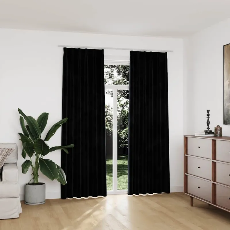 Verdunkelungsvorhänge mit Haken 2 Stk. Samt Schwarz 140x225 cm