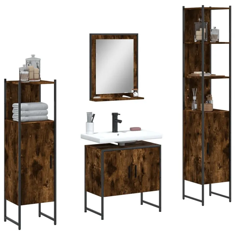 4-tlg. Badmöbel-Set Räuchereiche derivato del legno