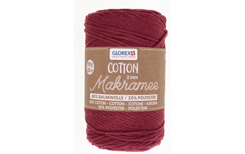Glorex Wolle Makramee Cotton 2 mm, 250g, Bordeaux