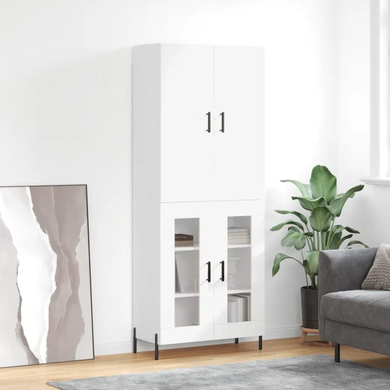 Highboard bianco 69,5x34x180 cm derivato del legno
