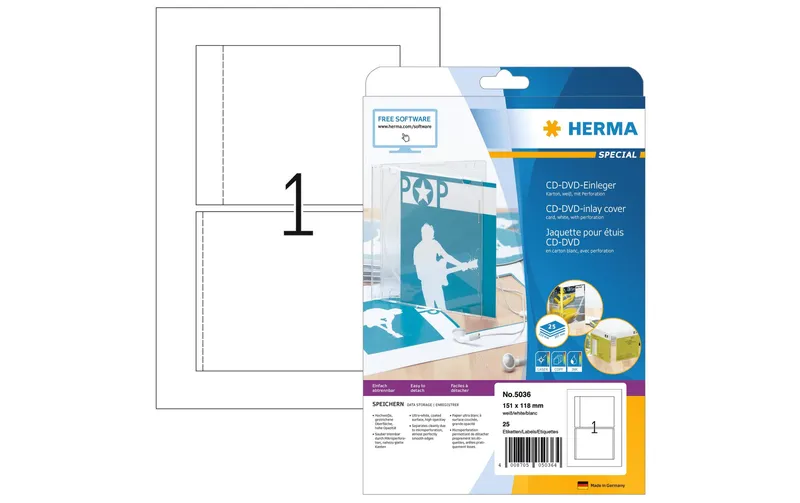 HERMA CD-Einleger 5036 blanc, 25 Etiketten