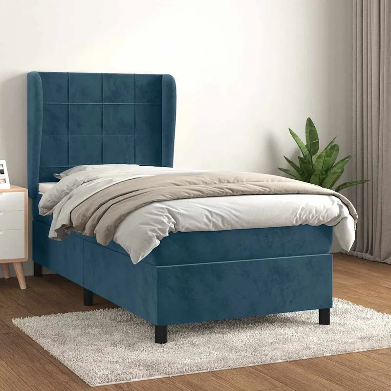 letto boxspring mit Matratze Dunkelblau 100x200 cm Samt
