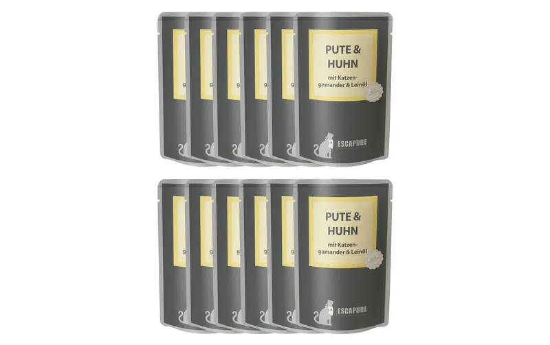 Escapure Nassfutter Pouch Pute & Huhn, 12 x 100 g