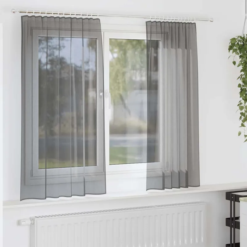 Voile Vorhänge mit Stangentaschen 2 Stk. Dunkelgrau
