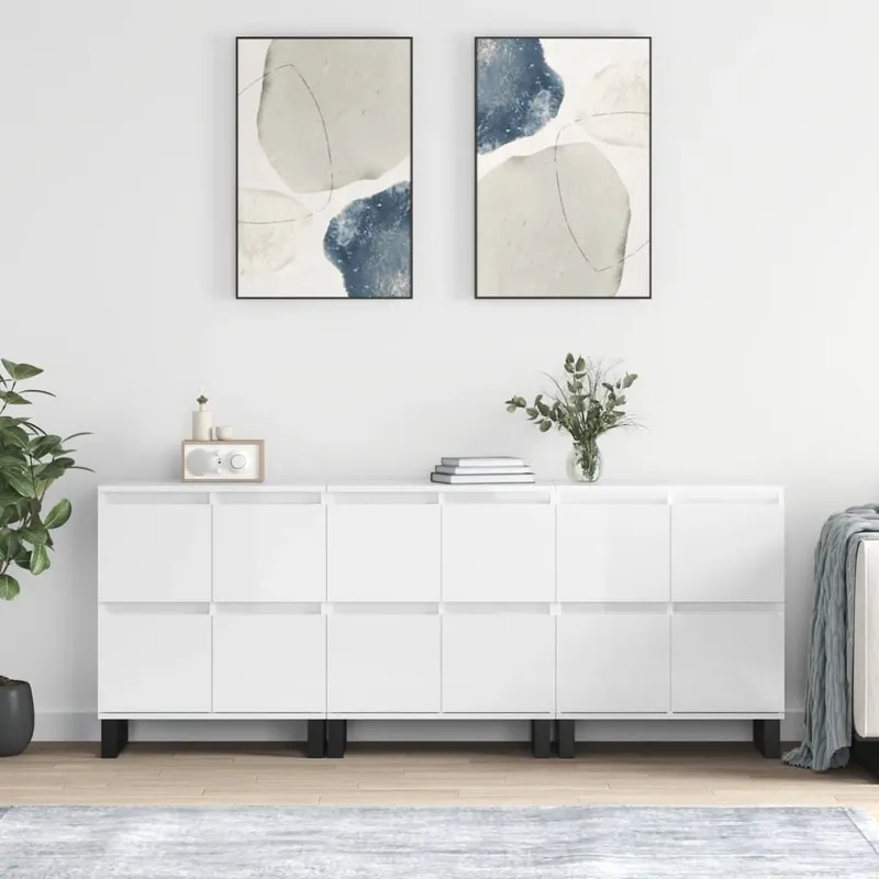 Sideboards 3 Stk. Hochglanz-bianco derivato del legno