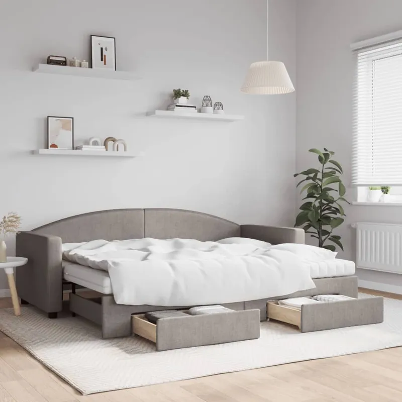 Tagesbett Ausziehbar mit Schubladen Taupe 80x200 cm tessuto