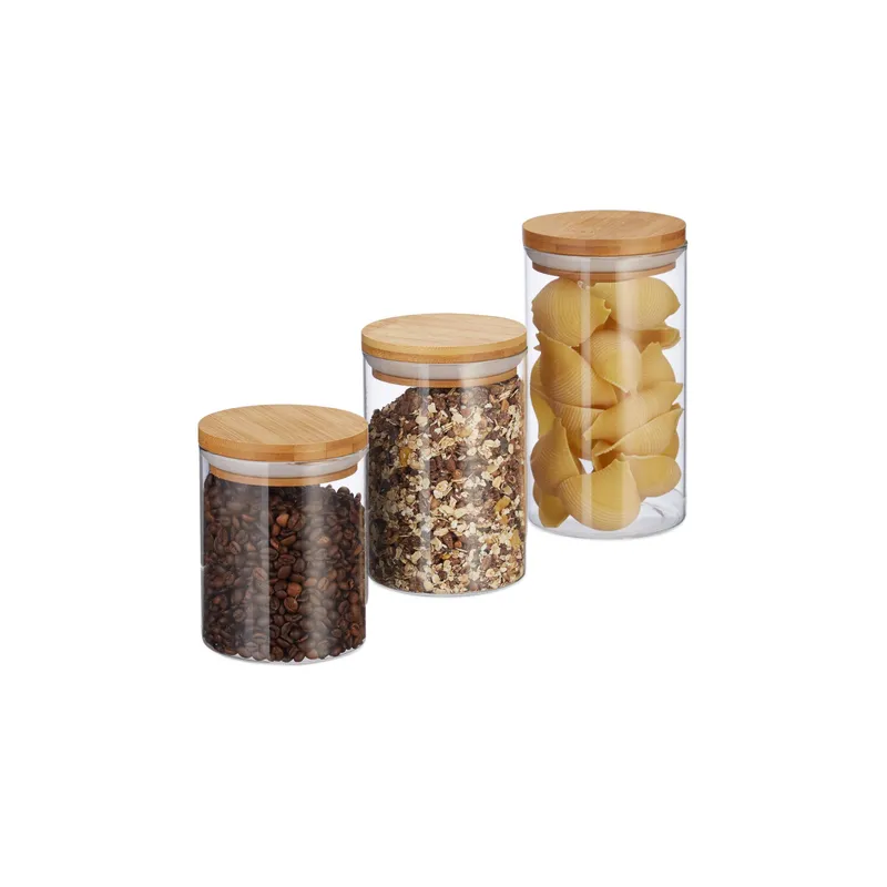 relaxdays Récipients en verre 1 l, Transparent/Marron clair