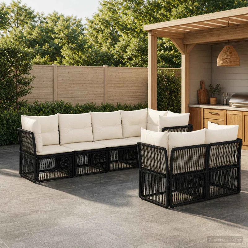 Gartensofa-set 7 stk. 7-Sitzanzahl Schwarz Poly-Rattan