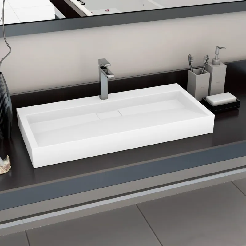 Lavabo 100x46x11 cm Fonte minérale/marbre Blanc