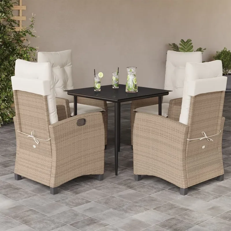 5 pz. set pranzo da giardino con cuscini beige Poly Rattan