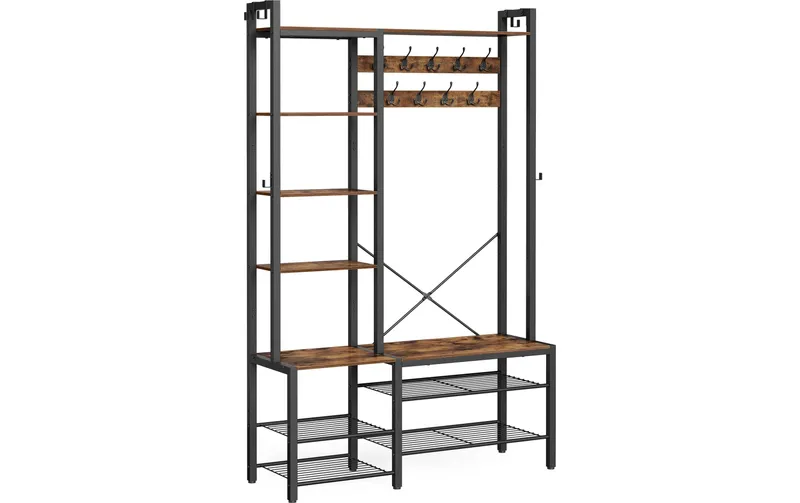 VASAGLE Garderobe avec Schuhétagère et Ablage 120 cm x 190 cm, brun