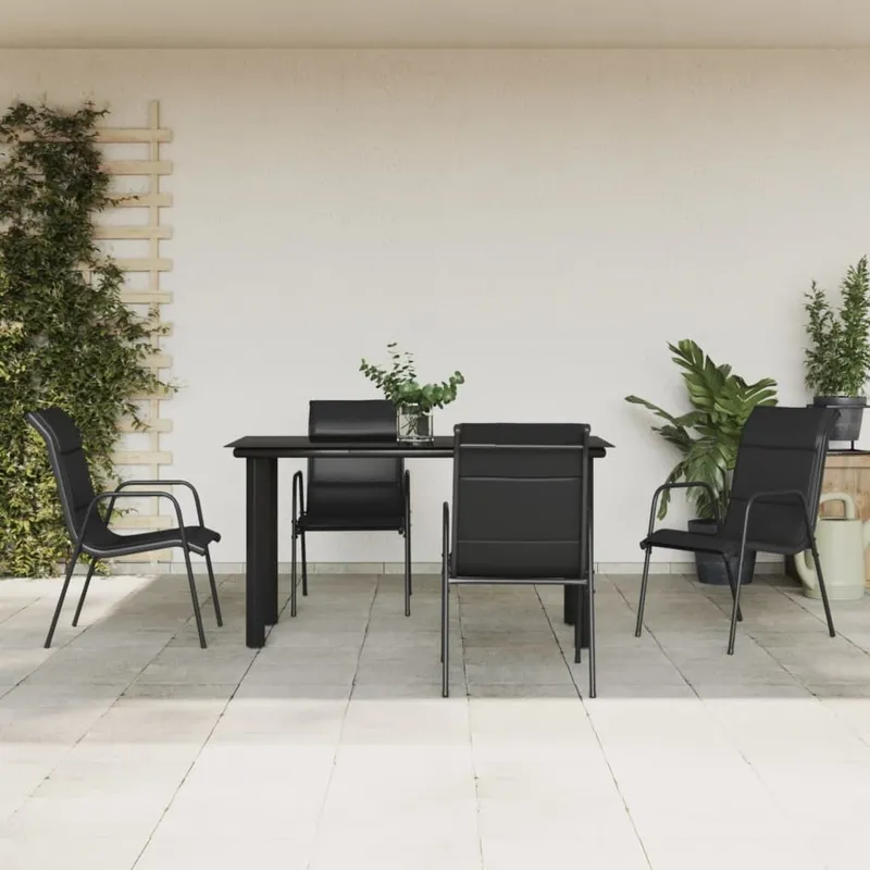 5-tlg. Garten-Essgruppe Schwarz Stahl und Textilene