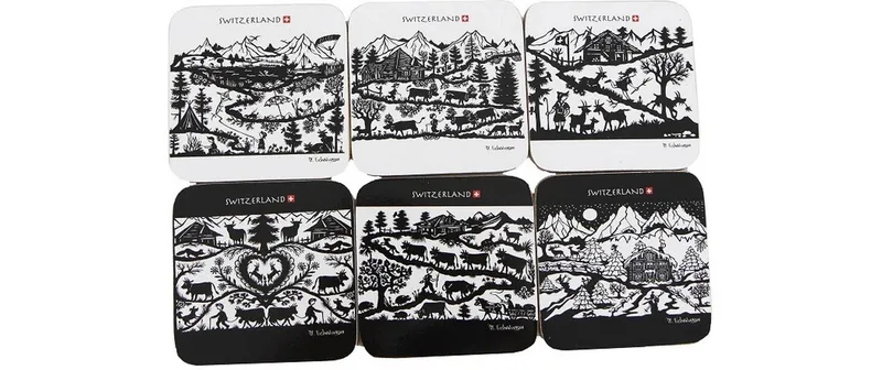 creanorm Glasuntersetzer Scherenschnitt, 6 pezzi nero/bianco