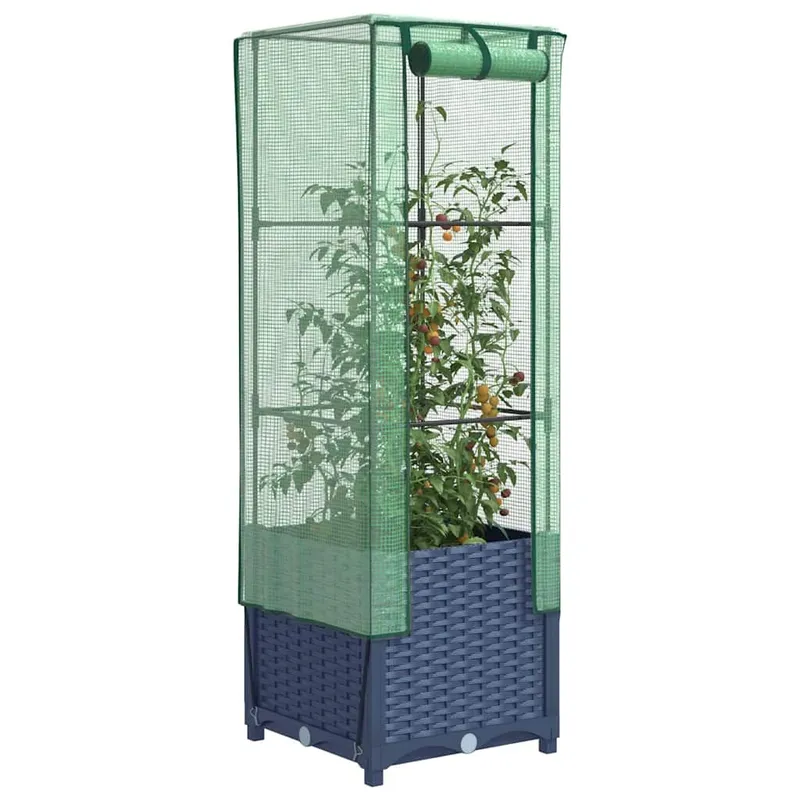 Hochbeet mit Gewächshaus-Aufsatz Rattan-Optik 40x40x139 cm