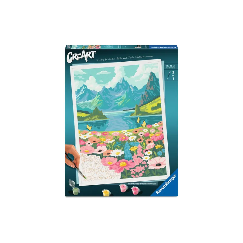 Ravensburger Malen nach Zahlen Adults Premium – blumenmeer am Bergsee
